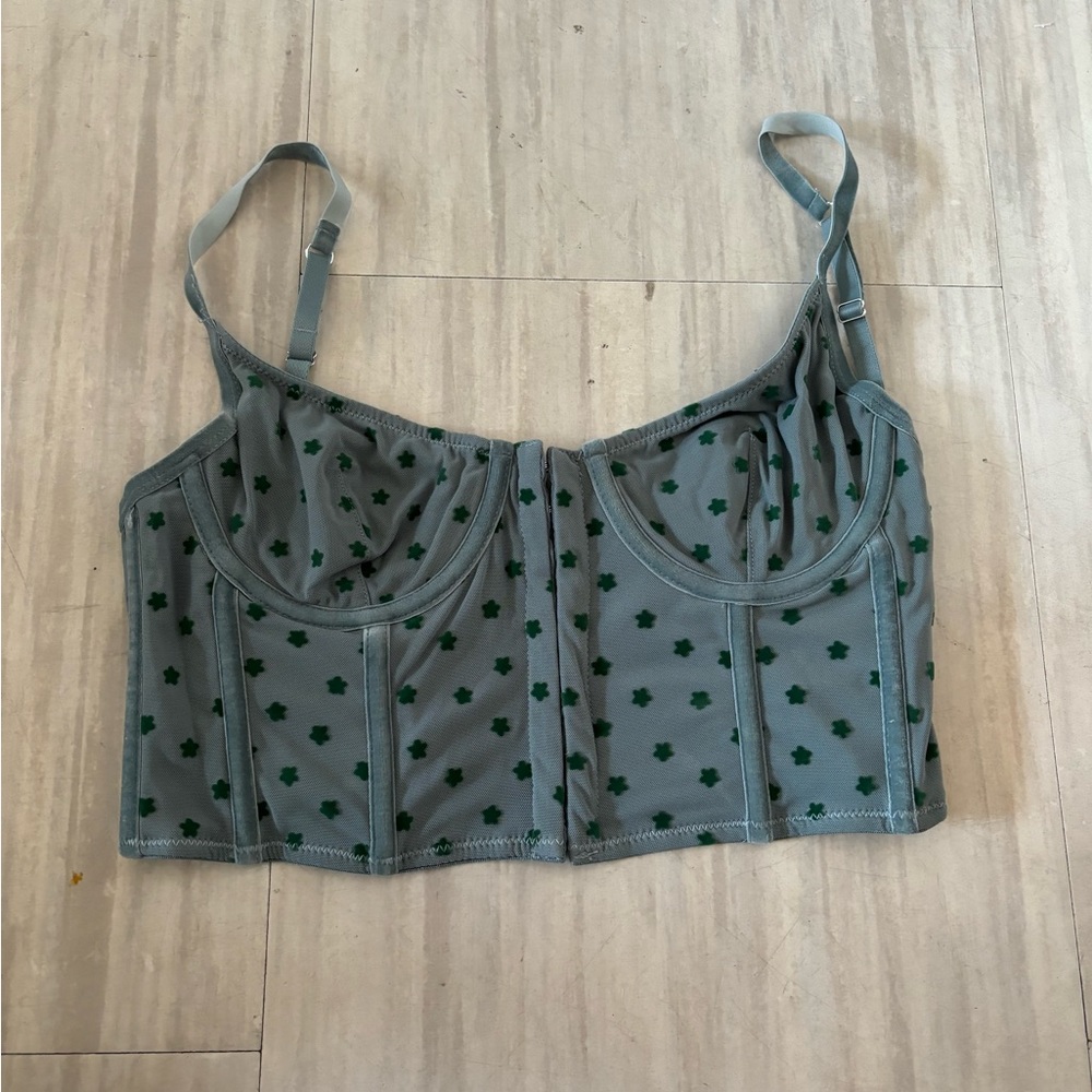 UO out from under green velvet star mesh underwire corset crop top size small